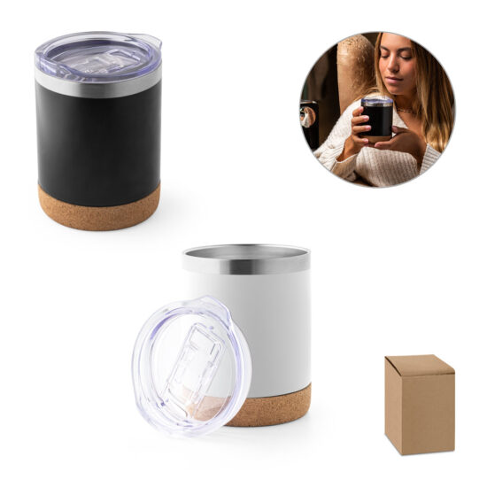 SOLBERG TUMBLER. Copo de viagem em aço inox térmico, com parede dupla isolada a vácuo 400 mL